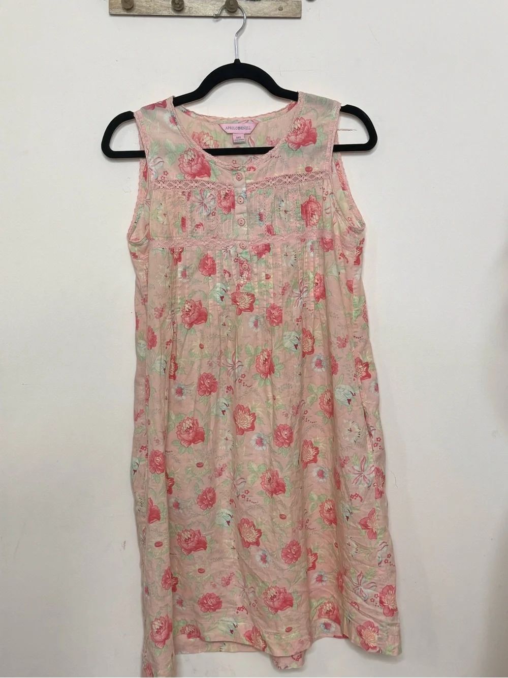 April Cornell Pink Floral Sleeveless Cotton Nightgown/ House Dress XXS-S